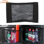 1X Car Back Rear Trunk Organizer Net Mesh Seat Elastic String Magic Sticker Universal Storage Bag Pocket Auto Put Paper Stowing
